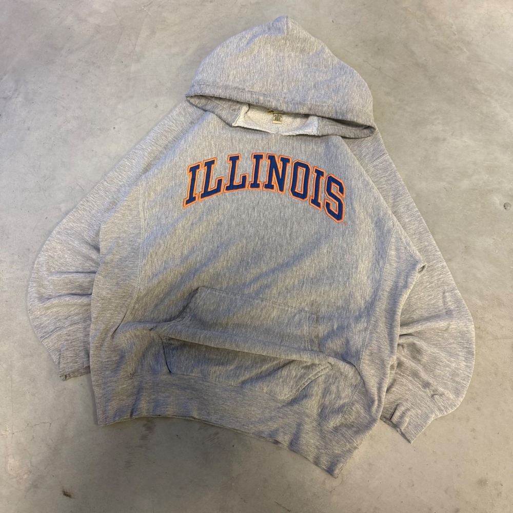 Vintage Illinois Fighting Illini Hoodie Gray Reverse Weave Mens Large